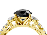 Yellow gold Fancy Black Round Cut Diamond Three-Stone Ring with Pavé Split Shank and Four-Prong Setting_4