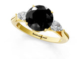Yellow gold Fancy Black Round Cut Diamond Three-Stone Ring with Pear Side Stones and Four-Prong Setting_25