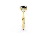 Yellow gold Fancy Black Round Cut Diamond Three-Stone Ring with Pear Side Stones and Four-Prong Setting_26