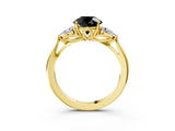 Yellow gold Fancy Black Round Cut Diamond Three-Stone Ring with Pear Side Stones and Four-Prong Setting_27