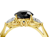 Yellow gold Fancy Black Round Cut Diamond Three-Stone Ring with Pear Side Stones and Four-Prong Setting_28