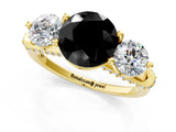 Yellow gold Fancy Black Round Cut Diamond Three-Stone Ring with Prong Setting and Pavé Band_1
