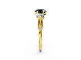 Yellow gold Fancy Black Round Cut Diamond Three-Stone Ring with Prong Setting and Pavé Band_2