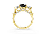 Yellow gold Fancy Black Round Cut Diamond Three-Stone Ring with Prong Setting and Pavé Band_3