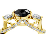 Yellow gold Fancy Black Round Cut Diamond Three-Stone Ring with Prong Setting and Pavé Band_4