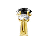 Yellow gold Fancy Black Round Cut Diamond Three-Stone Ring with Prong Setting and Pavé Band_5