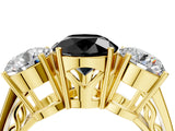 Yellow gold Fancy Black Round Cut Diamond Three-Stone Ring with Prong Setting and Textured Band_4