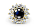 Yellow gold Fancy Black Round Cut Halo Cluster Diamond Ring with Pave Band and Four-Prong Setting_12
