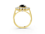Yellow gold Fancy Black Round Cut Halo Cluster Diamond Ring with Pave Band and Four-Prong Setting_15