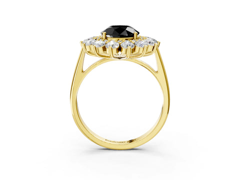 Yellow gold Fancy Black Round Cut Halo Cluster Diamond Ring with Pave Band and Four-Prong Setting_15