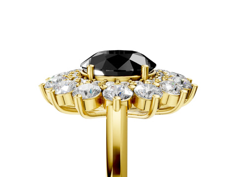Yellow gold Fancy Black Round Cut Halo Cluster Diamond Ring with Pave Band and Four-Prong Setting_5