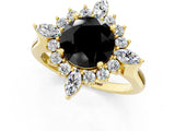 Yellow gold Fancy Black Round Cut Halo Diamond Cluster Ring with Marquise and Round Stones on a White Gold Band with Prong Setting_1