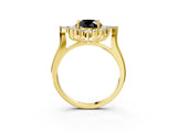 Yellow gold Fancy Black Round Cut Halo Diamond Cluster Ring with Marquise and Round Stones on a White Gold Band with Prong Setting_3