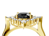 Yellow gold Fancy Black Round Cut Halo Diamond Cluster Ring with Marquise and Round Stones on a White Gold Band with Prong Setting_4