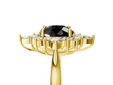 Yellow gold Fancy Black Round Cut Halo Diamond Cluster Ring with Marquise and Round Stones on a White Gold Band with Prong Setting_5