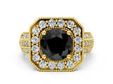 Yellow gold Fancy Black Round Cut Halo Diamond Engagement Ring with Pave Split Shank and Four-Prong Setting_12