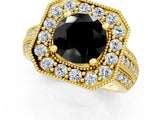 Yellow gold Fancy Black Round Cut Halo Diamond Engagement Ring with Pave Split Shank and Four-Prong Setting_13