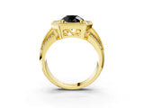 Yellow gold Fancy Black Round Cut Halo Diamond Engagement Ring with Pave Split Shank and Four-Prong Setting_15