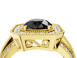Yellow gold Fancy Black Round Cut Halo Diamond Engagement Ring with Pave Split Shank and Four-Prong Setting_16