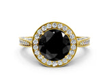 Yellow gold Fancy Black Round Cut Halo Diamond Engagement Ring with Split Shank Band and Four-Prong Setting