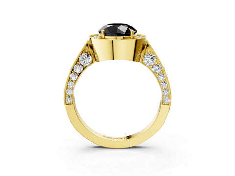 Yellow gold Fancy Black Round Cut Halo Diamond Engagement Ring with Split Shank Band and Four-Prong Setting_3
