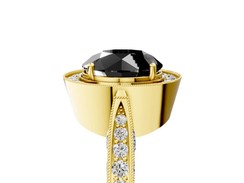 Yellow gold Fancy Black Round Cut Halo Diamond Engagement Ring with Split Shank Band and Four-Prong Setting_5