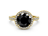 Yellow gold Fancy Black Round Cut Halo Diamond Pave Band with Prong Setting