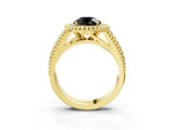 Yellow gold Fancy Black Round Cut Halo Diamond Ring with Beaded Split Shank and Four-Prong Setting_3