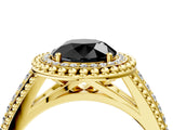 Yellow gold Fancy Black Round Cut Halo Diamond Ring with Beaded Split Shank and Four-Prong Setting_4