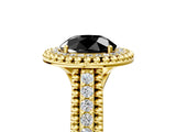 Yellow gold Fancy Black Round Cut Halo Diamond Ring with Beaded Split Shank and Four-Prong Setting_5