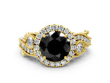 Yellow gold Fancy Black Round Cut Halo Diamond Ring with Milgrain and Bezel Accents on a Split Shank Band_24