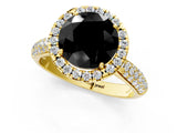 Yellow gold Fancy Black Round Cut Halo Diamond Ring with Pavé Band_1