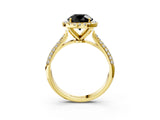 Yellow gold Fancy Black Round Cut Halo Diamond Ring with Pavé Band_3