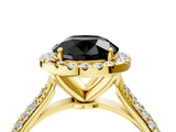 Yellow gold Fancy Black Round Cut Halo Diamond Ring with Pavé Band_4