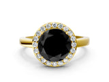 Yellow gold Fancy Black Round Cut Halo Diamond Ring with Solitaire Band and Prong Setting