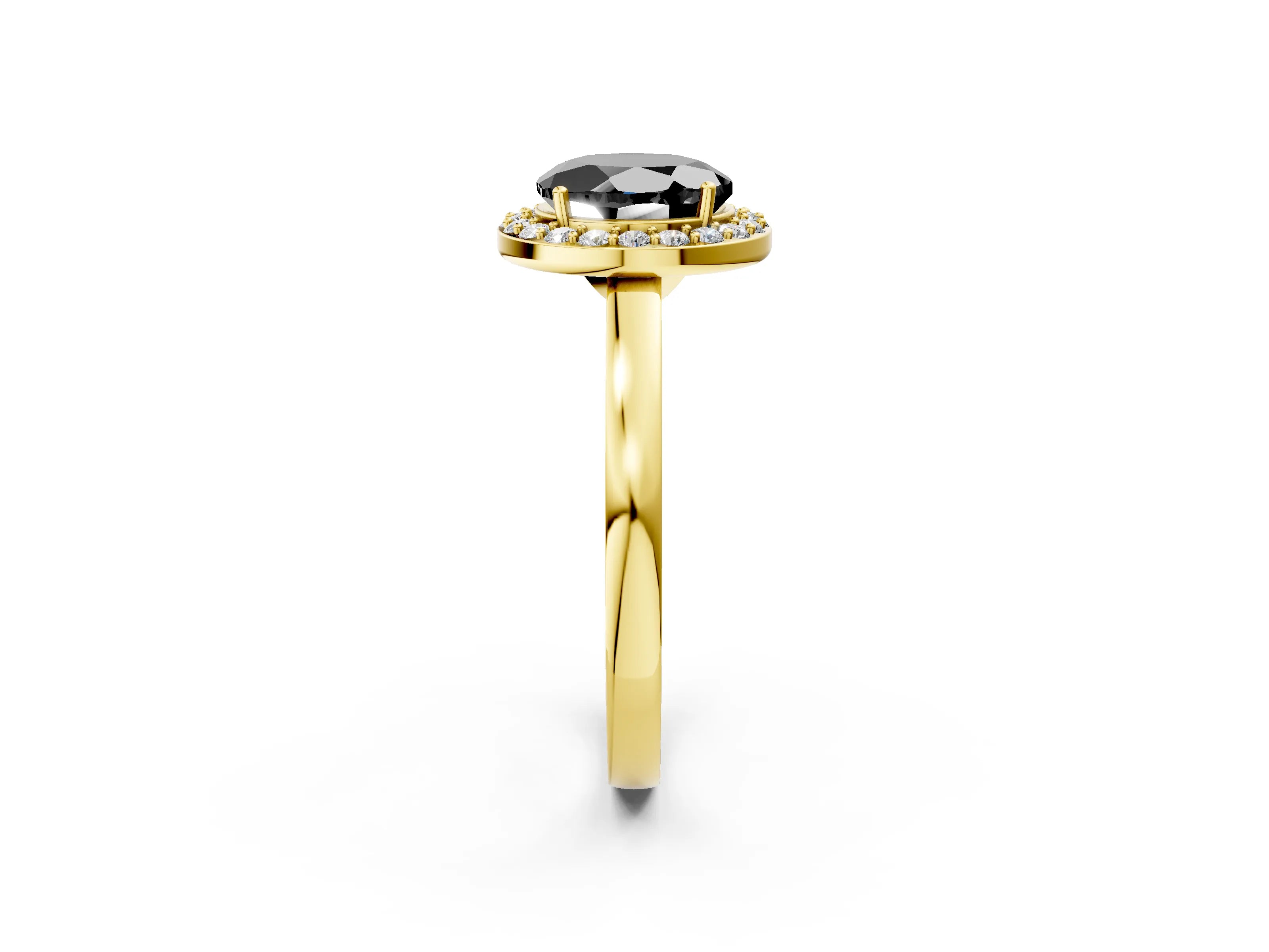 Yellow gold Fancy Black Round Cut Halo Diamond Ring with Solitaire Band and Prong Setting_2