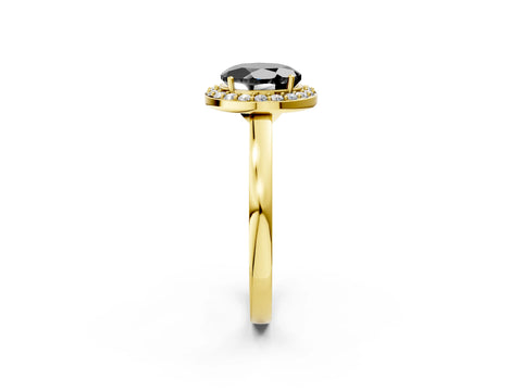 Yellow gold Fancy Black Round Cut Halo Diamond Ring with Solitaire Band and Prong Setting_2