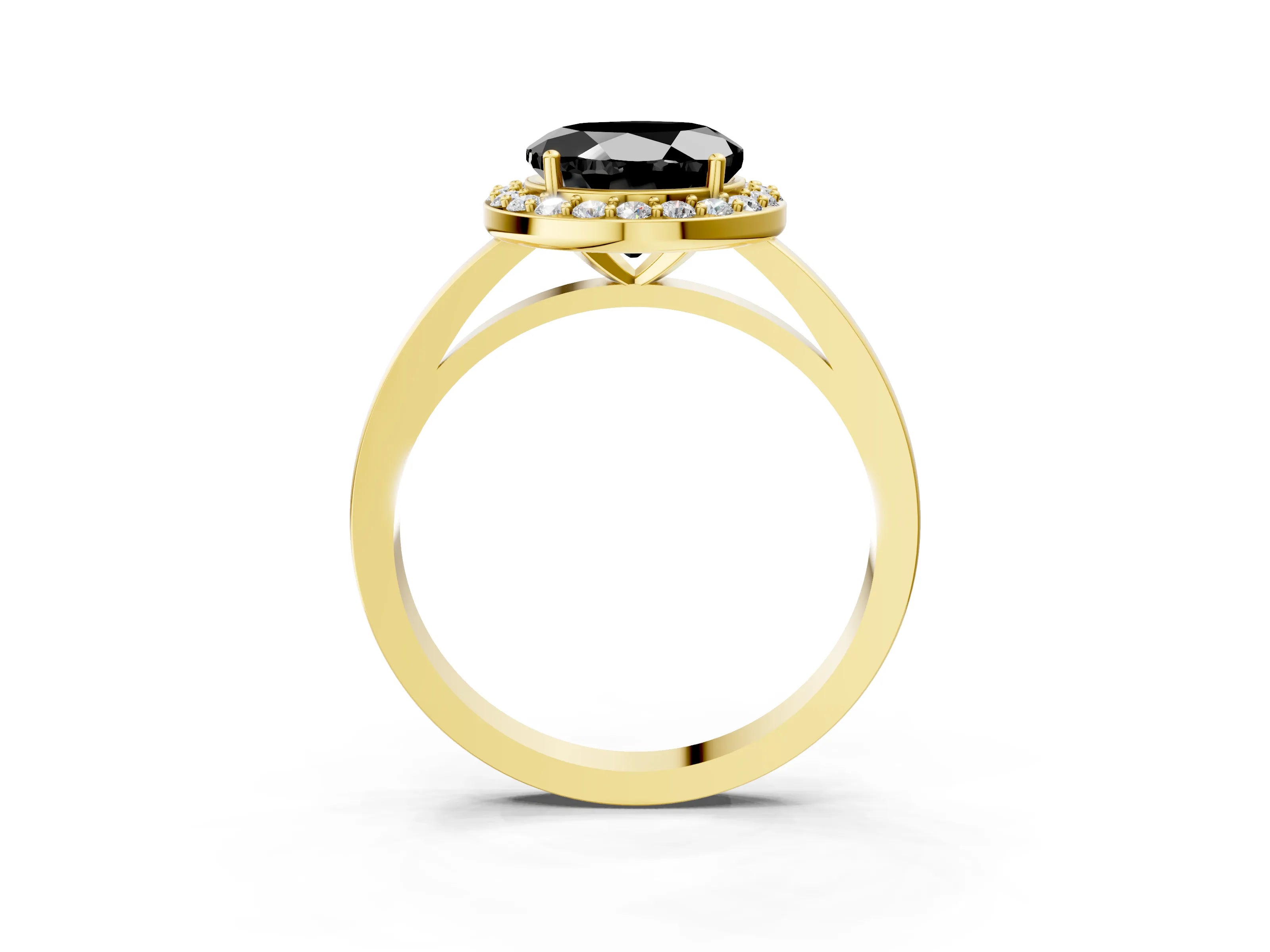 Yellow gold Fancy Black Round Cut Halo Diamond Ring with Solitaire Band and Prong Setting_3