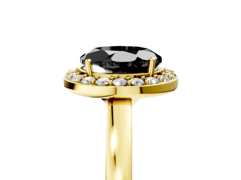 Yellow gold Fancy Black Round Cut Halo Diamond Ring with Solitaire Band and Prong Setting_5