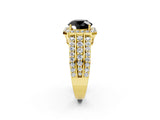 Yellow gold Fancy Black Round Cut Halo Diamond Ring with Split Shank and Four-Prong Setting_2