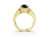 Yellow gold Fancy Black Round Cut Halo Diamond Ring with Split Shank and Four-Prong Setting_3