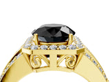 Yellow gold Fancy Black Round Cut Halo Diamond Ring with Split Shank and Four-Prong Setting_4