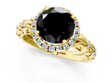 Yellow gold Fancy Black Round Cut Halo Diamond Solitaire with Filigree Band and Four-Prong Setting_1