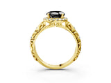 Yellow gold Fancy Black Round Cut Halo Diamond Solitaire with Filigree Band and Four-Prong Setting_3
