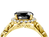 Yellow gold Fancy Black Round Cut Halo Diamond Solitaire with Filigree Band and Four-Prong Setting_4