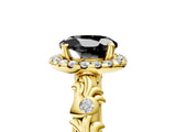 Yellow gold Fancy Black Round Cut Halo Diamond Solitaire with Filigree Band and Four-Prong Setting_5