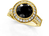 Yellow gold Fancy Black Round Cut Halo Diamond Split Shank Pave Ring_1