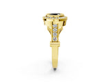 Yellow gold Fancy Black Round Cut Halo Diamond Split Shank Pave Ring_2