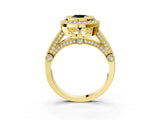 Yellow gold Fancy Black Round Cut Halo Diamond Split Shank Pave Ring_3