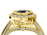 Yellow gold Fancy Black Round Cut Halo Diamond Split Shank Pave Ring_4
